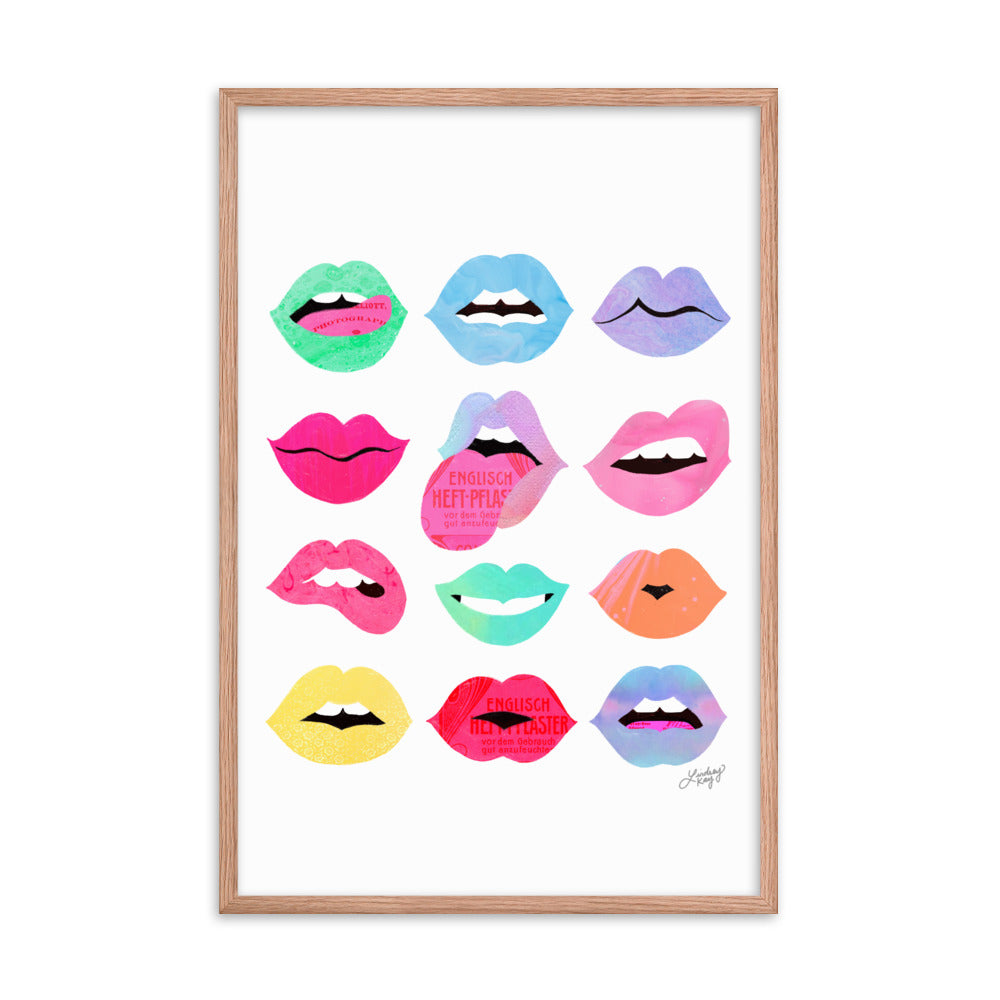 Labios arcoíris de amor - Impresión mate enmarcada